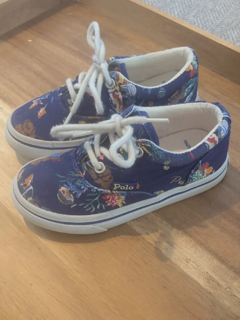 Ralph Lauren Blue Canvas Kids Sneakers with Underwater Print